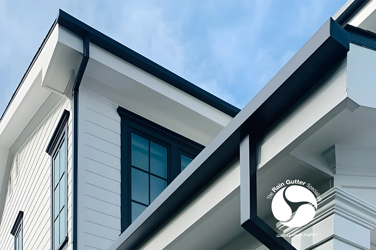 Box style rain gutters installation in Malibu coastal homes